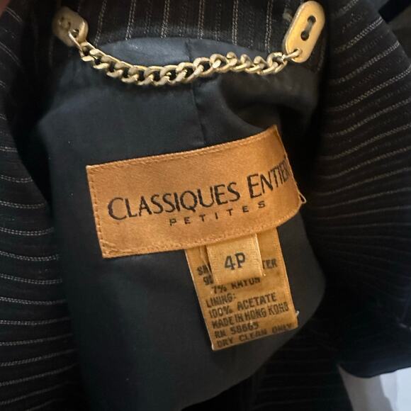 Vintage Classiques Entier Charcoal Pin Stripe Double Breasted Blazer, Size 4P - Picture 8 of 8